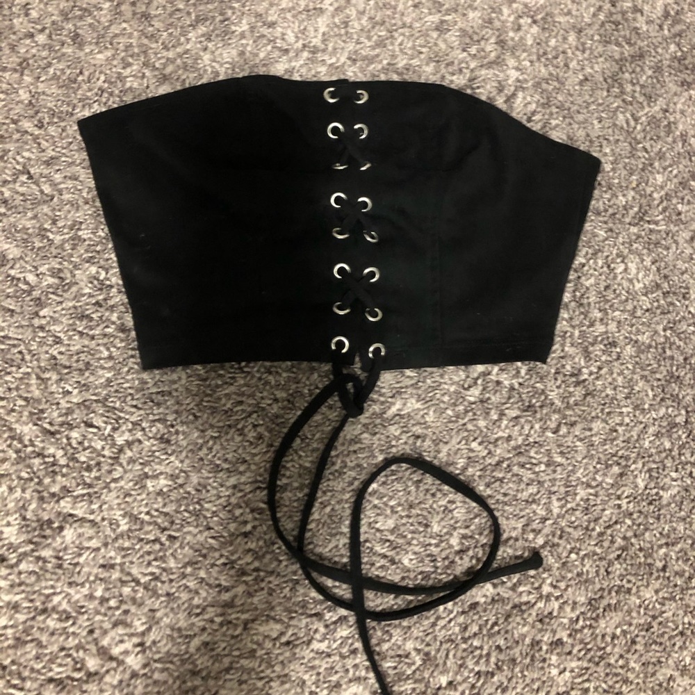 WORN ONCE MED BLACK SUEDE LACE UP F21 TUBE TOP